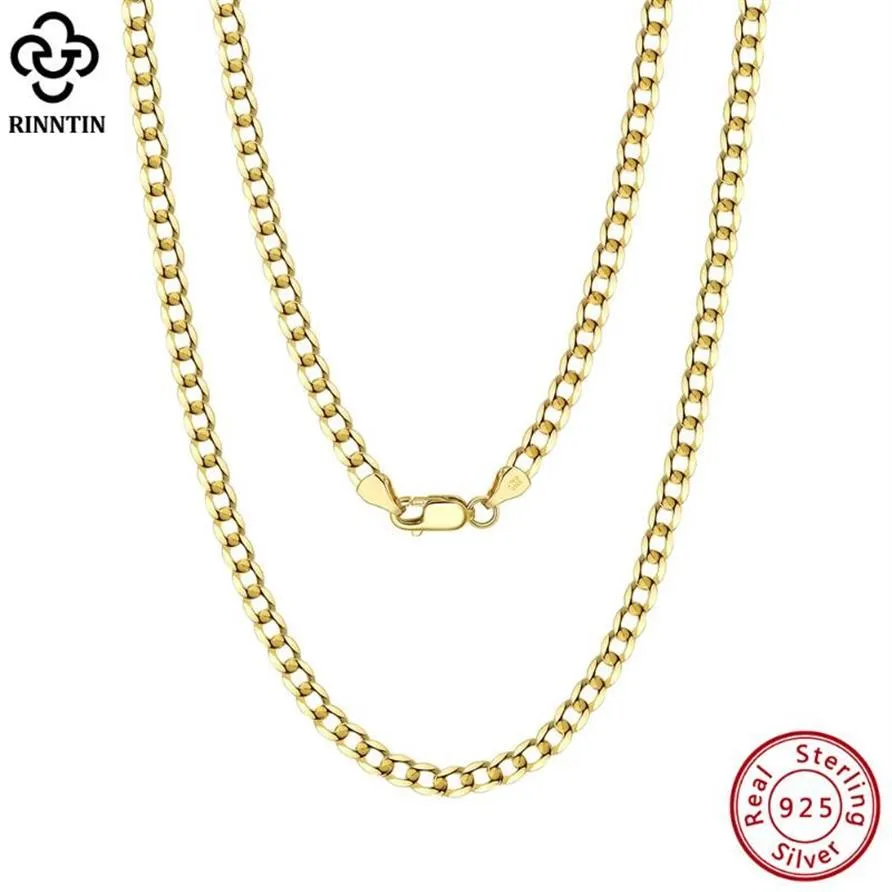 Rinntin 18K goud meer dan 925 sterling zilver 3 mm Italiaanse diamant geslepen Cubaanse schakelketting voor dames heren mode-sieraden S246Z