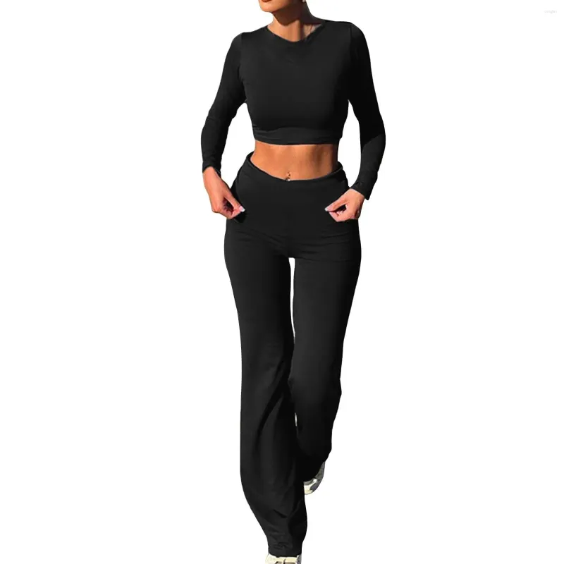 Women's Hoodies 2 Piece Slim Fit Long Sleeve Top och High Maisted Straight Pants Yoga Workout Set Women Fashion Blus 2024 T Shirt