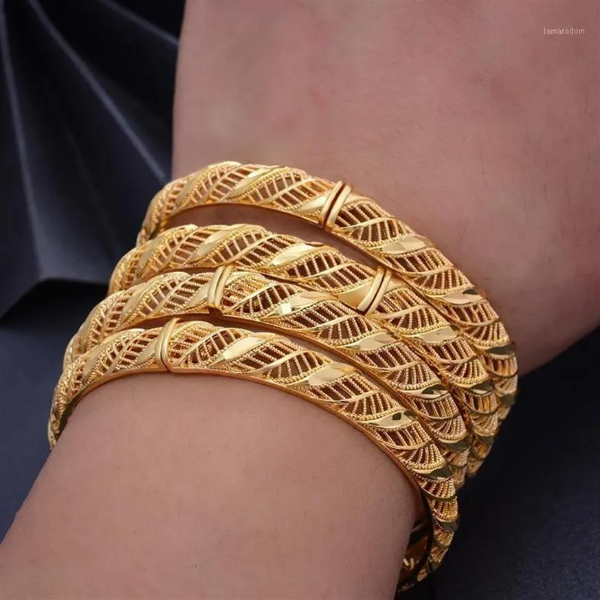 Wando 24K 4Pcs Can Open Dubai Arab Kuwait Gold Color Bangles For Women Girl Arabic Middle East Bride African Jewelry Bangle244S