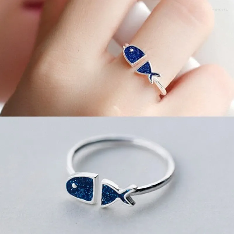 Bagues de cluster 925 Sterling Silver pour femmes Fish Open Ring Bijoux hypoallergéniques Cadeaux Filles