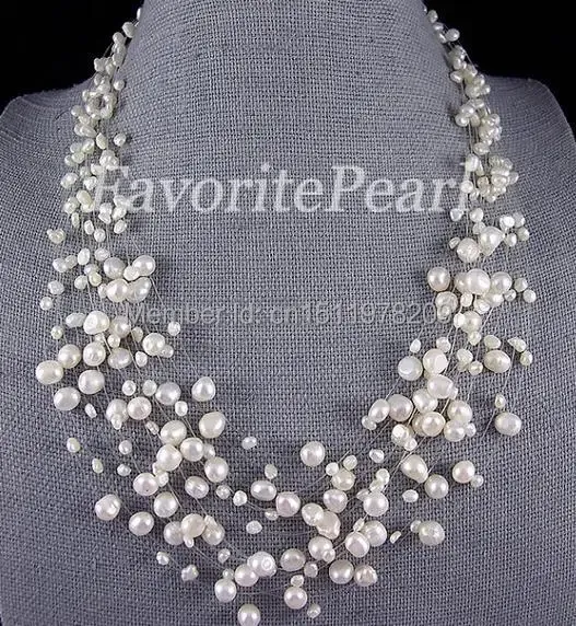 Colliers Collier de perles Bijoux de mariage de demoiselle d'honneur Collier multibrins Illusion flottante Bijoux en perles véritables 15 brins 1822,5 pouces