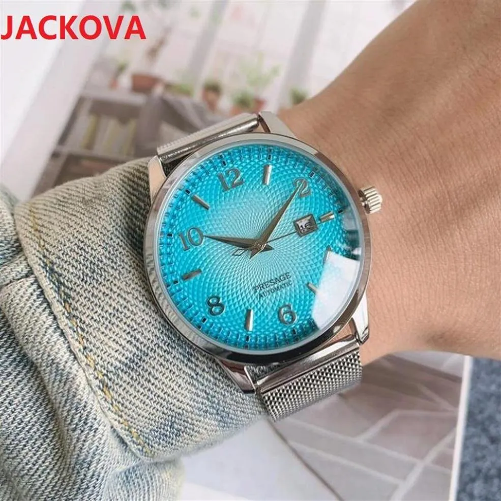 Tendencia de negocios Pareja de alta gama Relojes de diseño Hombres Mujeres Cronógrafo Cóctel Serie de colores Malla completa de acero inoxidable Top europeo 247T