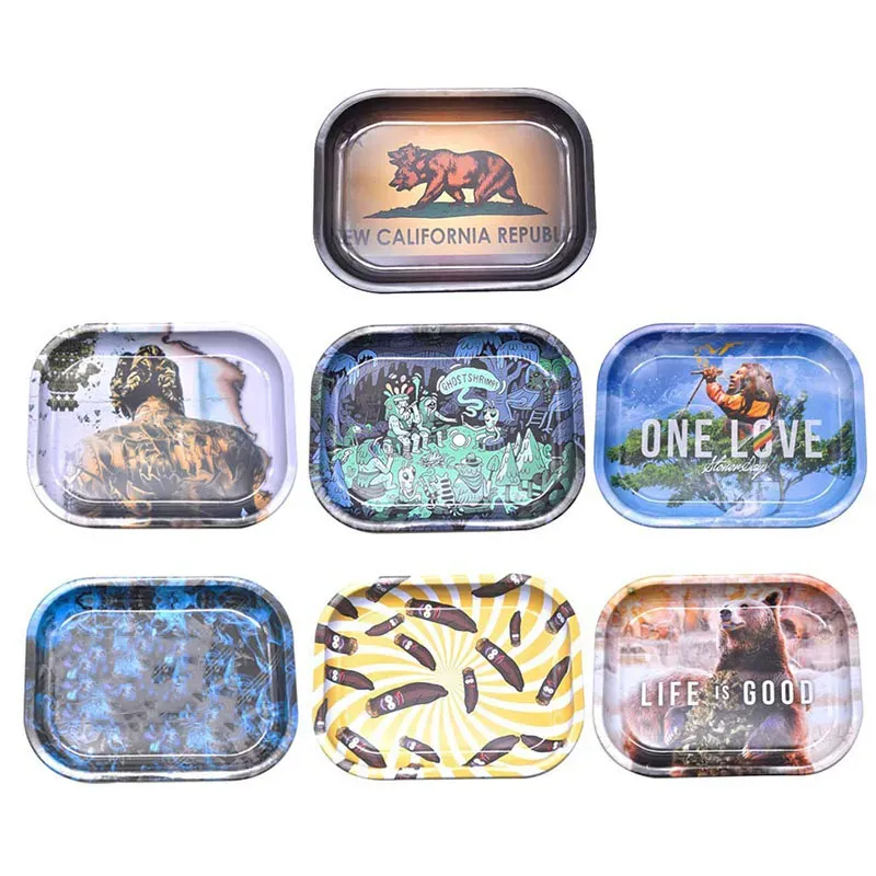 180140mm iron plate storage cigarette trays rolling tray cartoon pattern tobacco rolling trays roller smoking accessories ac122
