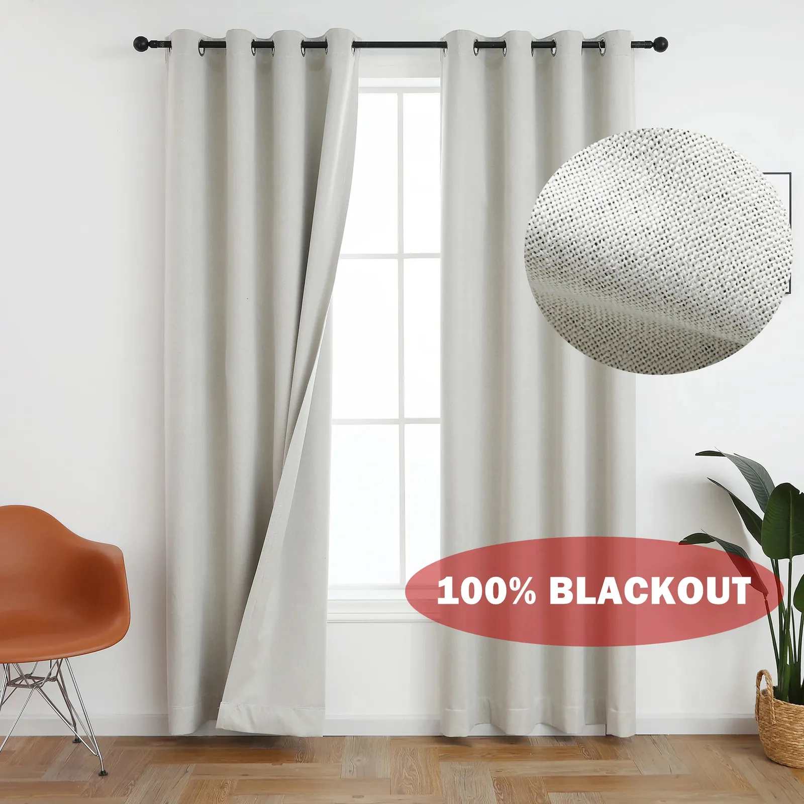 310cm Height 100% Blackout Solid Color Soundproof Curtain Blackout Faux Linen Curtains For Bedroom Living Room Drapes Window 240119