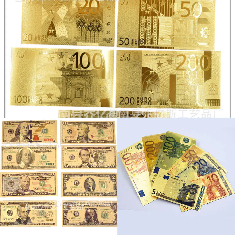 Другие игрушки 7 8 шт. памятные банкноты, позолоченные 24 карата доллары, евро, фальшивые деньги, коллекция подарков, античная банкнота, валютная игрушка в долларах США 221111YRTF