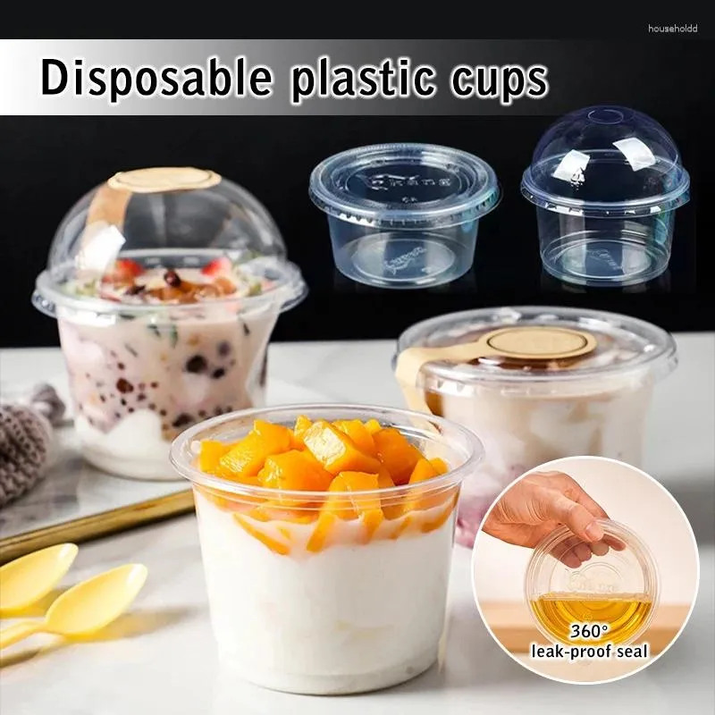 Kubki jednorazowe słomki 100pcs 150 ml 250 ml 300 ml pudding lody deserowe pudełko z owocami z pokrywkami plastikowe pudełka na przyjęcie dla przyjaciół piknikowych