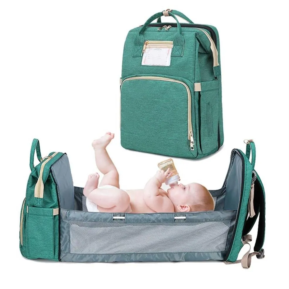 Multifunktionell blöjväska ryggsäck moderskap handväska vikbar baby säng resor bärbar stor kapacitet mamma väskor274r