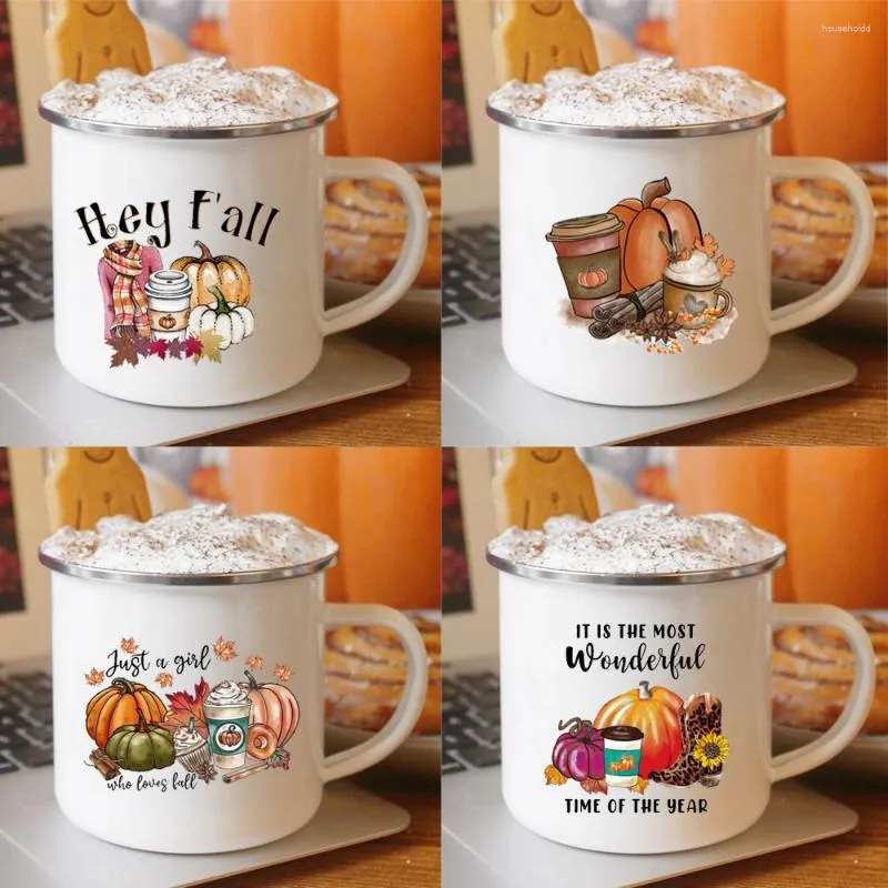 Mugs Pumpkin Drinking Coffee Mug Thanksgiving Enamel Chocolate Milk Handle Cups Farm Party Gifts For Family Friend Lover