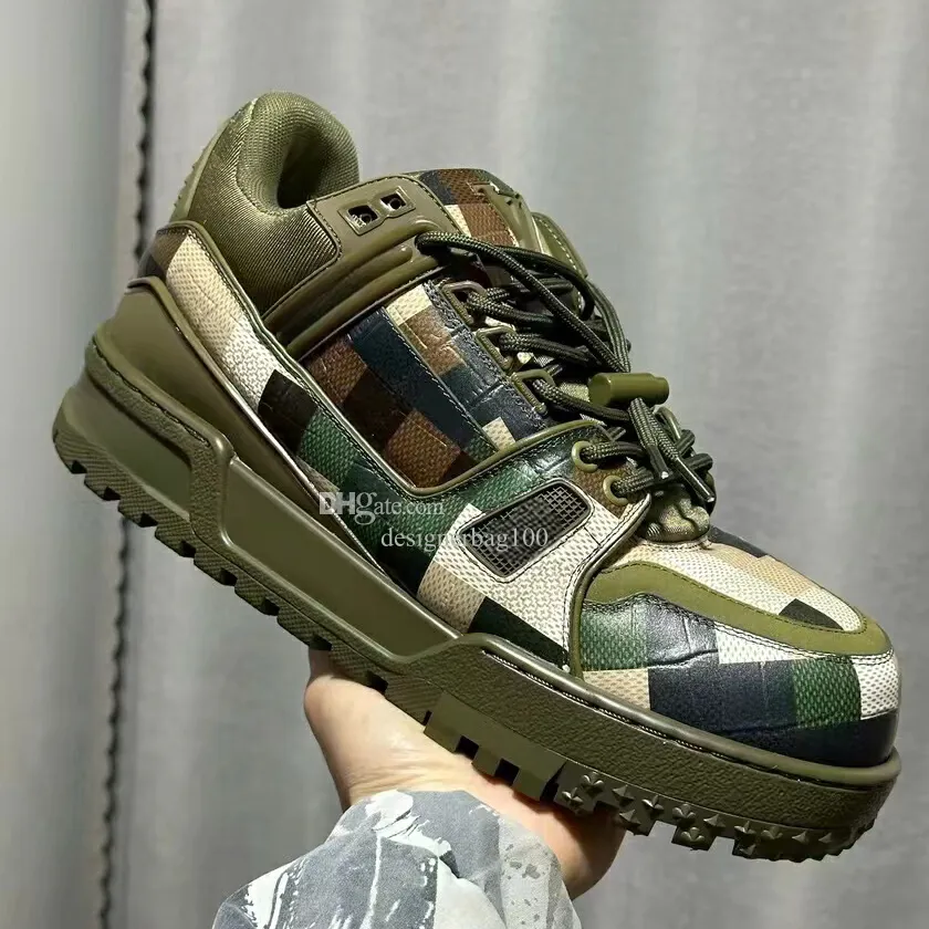 Zapatos Entrenador MAXI Zapatos Damoflage Impresión Camuflaje Pequeño y gordo Ding cuero Hebilla de oro de 24 quilates Zapatos bajos antideslizantes para hombres y mujeres