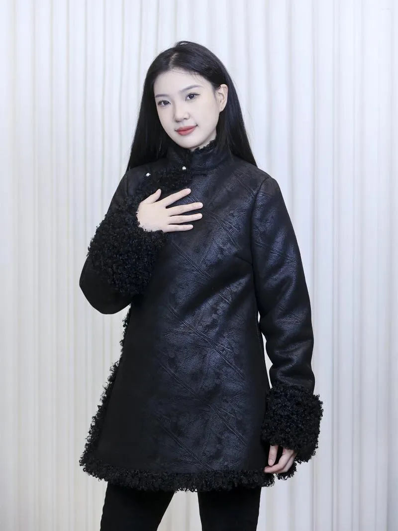 Abbigliamento etnico Cappotto invernale in cotone spesso Giacca marrone da donna tibetana
