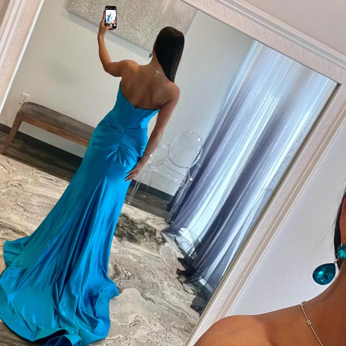 Keyhole Trumpet Mermaid Royal Blue Beading Satin Prom Dress Keyhole Trumpet Mermaid Royal Blue Beading Satin Prom Dress