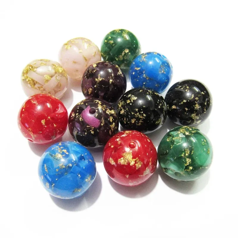 Colliers les plus récents perles de résine de double couleur 16 mm / 20,5 mm avec feuille d'or pour enfants