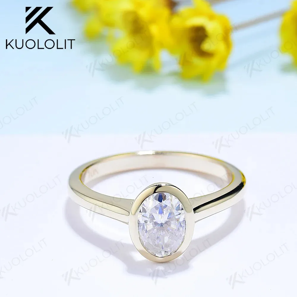 Kuololit 1CT الخواتف البيضاوية للنساء الصلبة 18K 14K 10K خواتم الذهب الأصفر الذهب الماس المحيز لزفاف الذكرى 240122