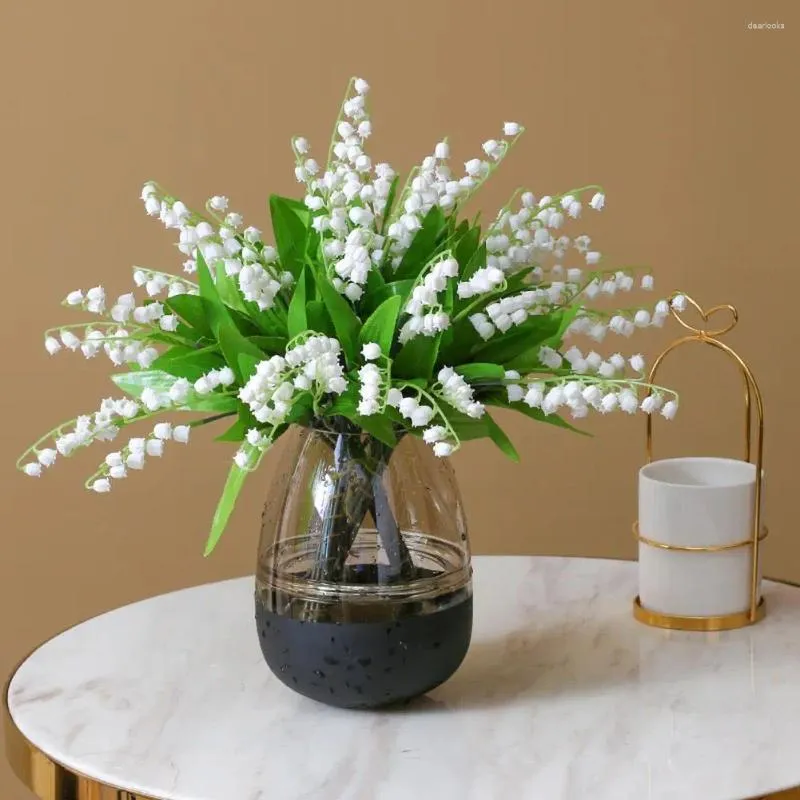 Fleurs décoratives blanc muguet artificiel le bouquet avec 3 verts pour la maison bureau fête de mariage décor Flore