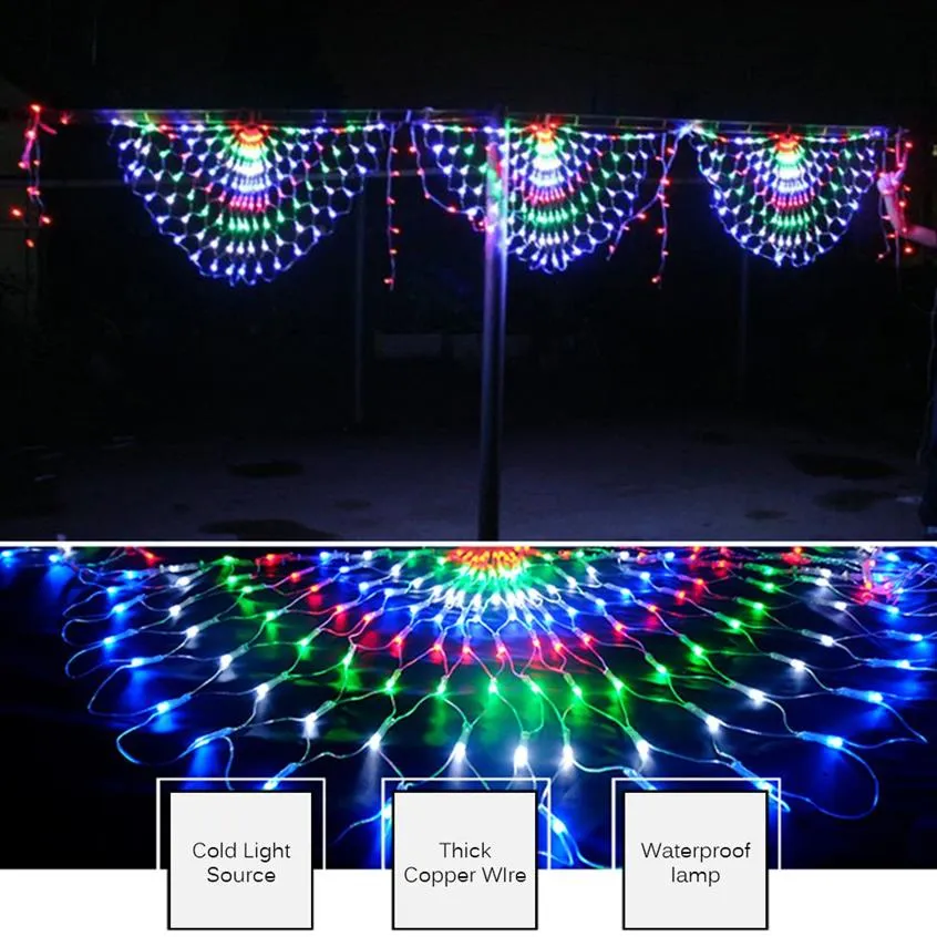 Fairy Garland Peacock Mesh Net LED String Lights Outdoor Wedding Window Strings for Christmas Wedding New Year Party Decor Y200603304O