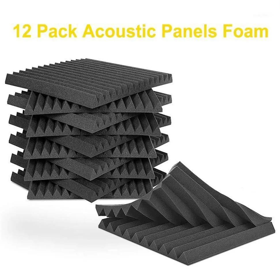 New 12Pcs Acoustic Foam Panel Tiles Wall Record Studio 12 x12 x1 Sound-proof Black Blue For Studio Home Recital Ha2983