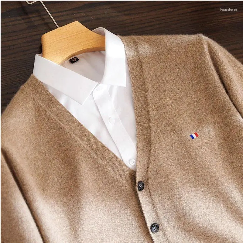 Pulls pour hommes automne hiver décontracté laine cardigan pull épaissi cachemire couleur unie manteau à col en v