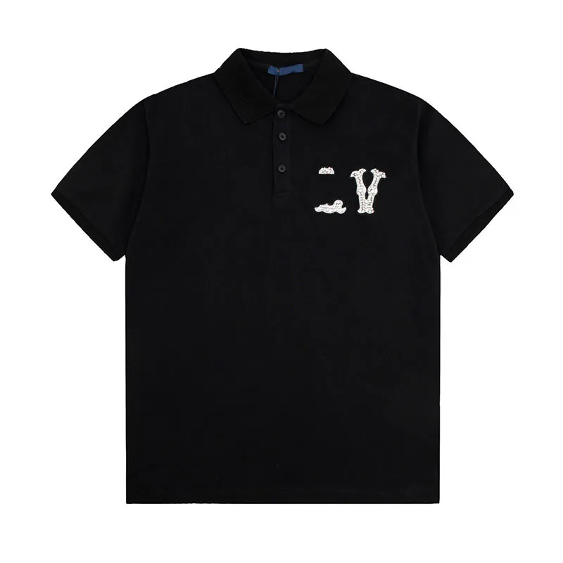 SS24 Show Mens Damier Jacquard Cotton Pique Smart Black Polo avec des patchs brodés Men de loisirs Polos Sports Polos Man