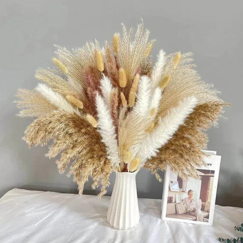 Naturtorkade Pampas Phragmites Rabbit Tail Grass Bouquet som används för Bohemian Nordic Home Decoration Wheat Ear Wedding Decoration 240131