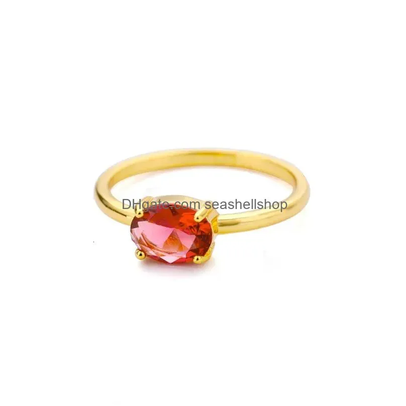 Trouwringen Boho Ovale Geboortesteen Ring Roestvrij Staal Paar Geboortesteen Voor Vrouwen Sieraden Bruid Moeder Cadeau Bague 231208 Drop Deli Dh4A1