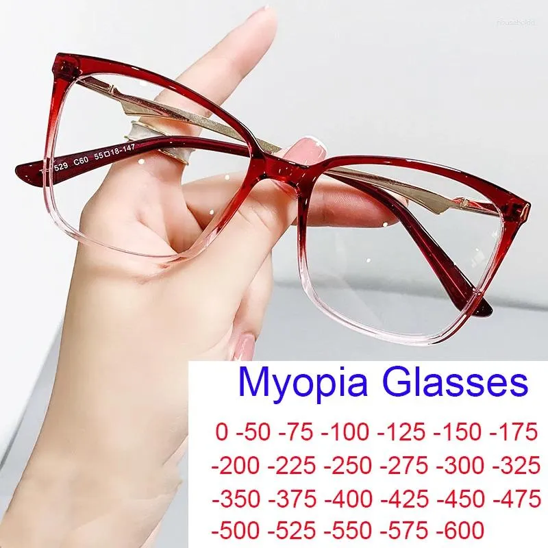 Solglasögon Fashion Clear Red Cat Eye Glasses Frames for Women Anti Blue Light Computer Myopia TR90 Ladies Designer -2.5