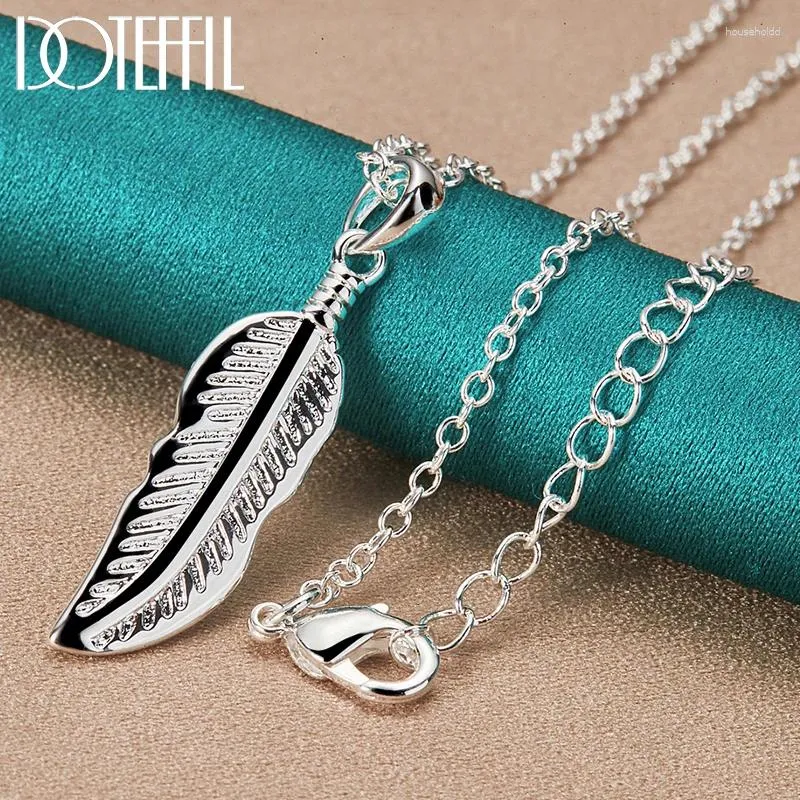 Hängen Doteffil 925 Sterling Silver Feather Pendant Halsband 16/18/20/22/24/26 Kedja för kvinna Fashion Wedding Engagement Charm smycken