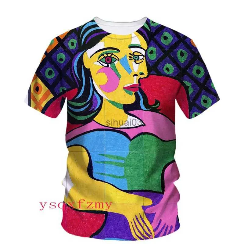 Camisetas para hombres Picasso Pintura al óleo Impresión 3D Arte HD Graffiti Personalidad Moda Hombres y mujeres Cuello redondo Manga corta Calle Camiseta casual