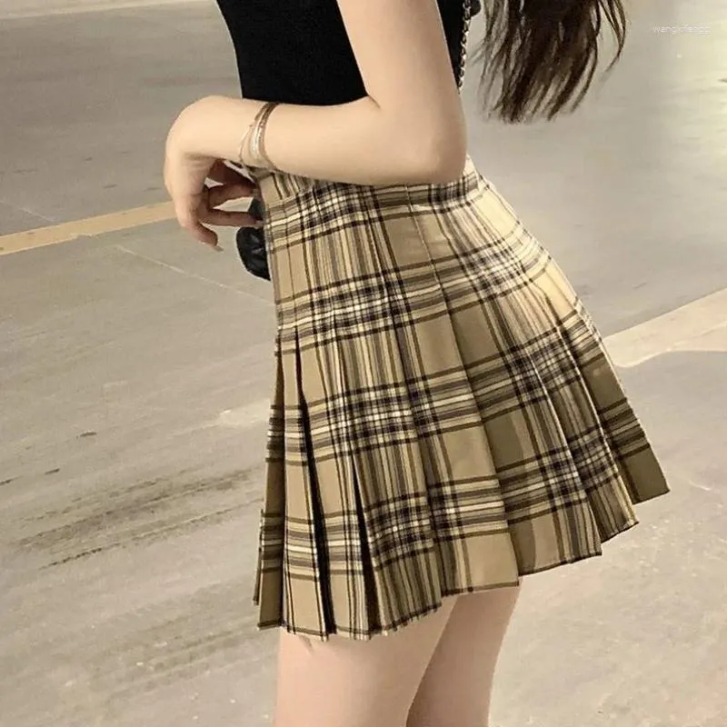 Юбки Модная клетчатая юбка женская А-силуэта Короткая мини-одежда с высокой талией для девочек Y2k Gothic 2024