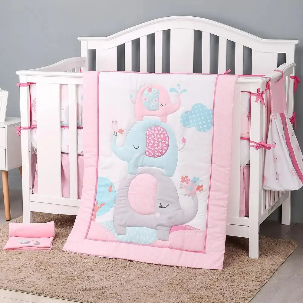 ThreePiece Baby Bedding Set Cute Cartoon Elephants Theme Crib Kit Highquality Nonslip Sheets Sleeping Gift 240127