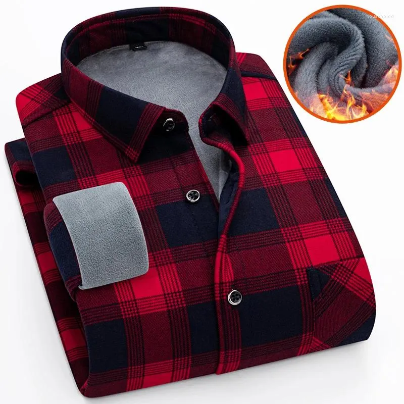 Camisas casuais masculinas 2024 outono/inverno moda manga longa camisa xadrez velo e grosso quente de alta qualidade tamanho grande