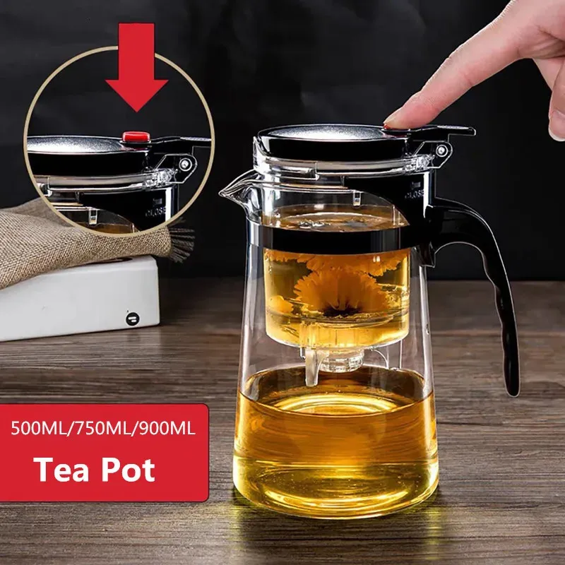 Tea Pots Heat Resistant Glass Tea Pot Tea Infuser Chinese Kung Fu Tea Set Kettle Coffee Glass Maker Convenient Office Tea Sets 240124