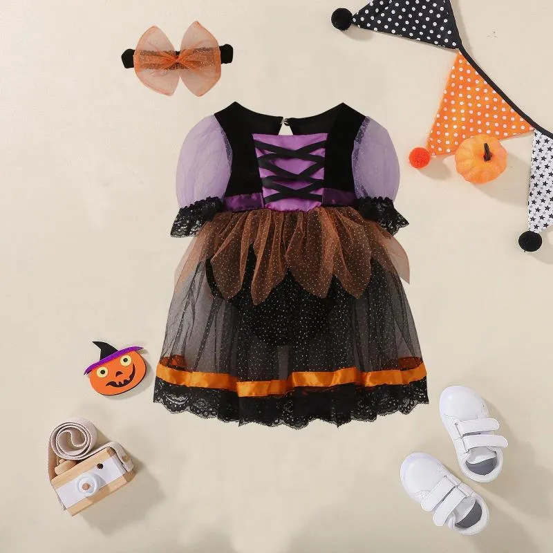 Robes d'halloween pour bébés filles de 0 à 24 mois, barboteuse de fête de danse Cosplay, Costume de bal de princesse sorcière