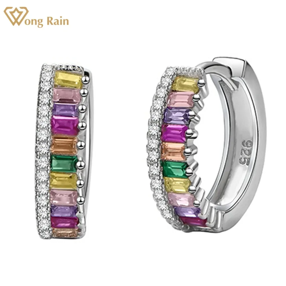 Earrings Wong Rain 925 Sterling Silver 3EX VVS Rainbow Sapphire Created Moissanite Hoop Earrings for Women Cocktail Jewelry Drop Shipping