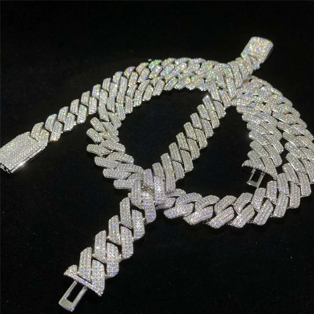 Bijoux Hip Hop pour hommes en gros 18mm Vvs Moissanite diamant plaqué or 18 carats collier cubain S925 Miami glacé chaîne à maillons cubains