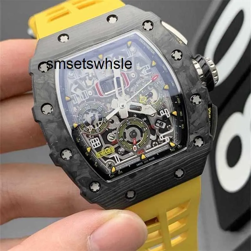 Automatyczne zegarki mechaniczne opaski RM11-03 Mechaniczne męskie wielofunkcyjne czasy czasu gumka z włókna węglowego