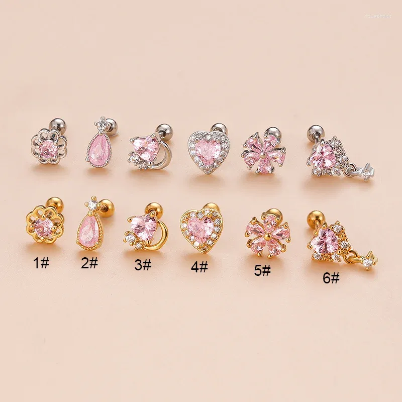 Stud Earrings 1Piece Pink Heart Zircon For Girls Ear Trend 2024 Women Jewelry Stainless Steel Piercing