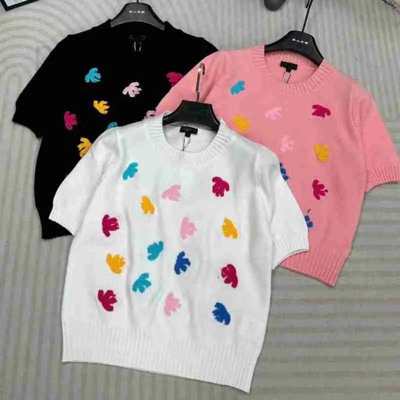 Mulheres Knits Tees Designer Toalha colorida bordada com padrão de letras linda malha de manga curta elegante e versátil mostrando temperamento fino