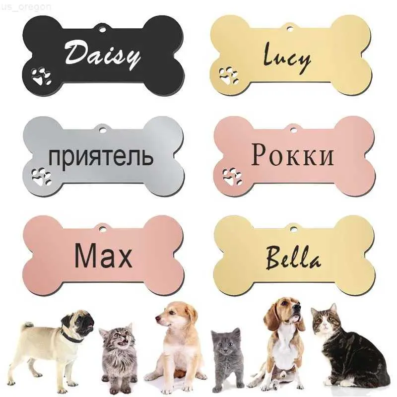 Dog Collars Leashes Pet Collar Personalized ID Tag Engraved Name for Dog Cat Puppy Keyring Charm Pendant Bone Necklace Accessories