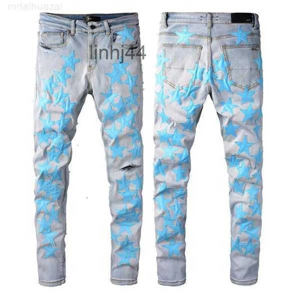 Jeans pour hommes Hommes Qualité Amirs 22ss Nouvelle Mode Cool Style De Luxe Designer Denim Pantalon En Détresse Ripped Biker Noir Bleu Jean Slim Fitqy0w7HSX