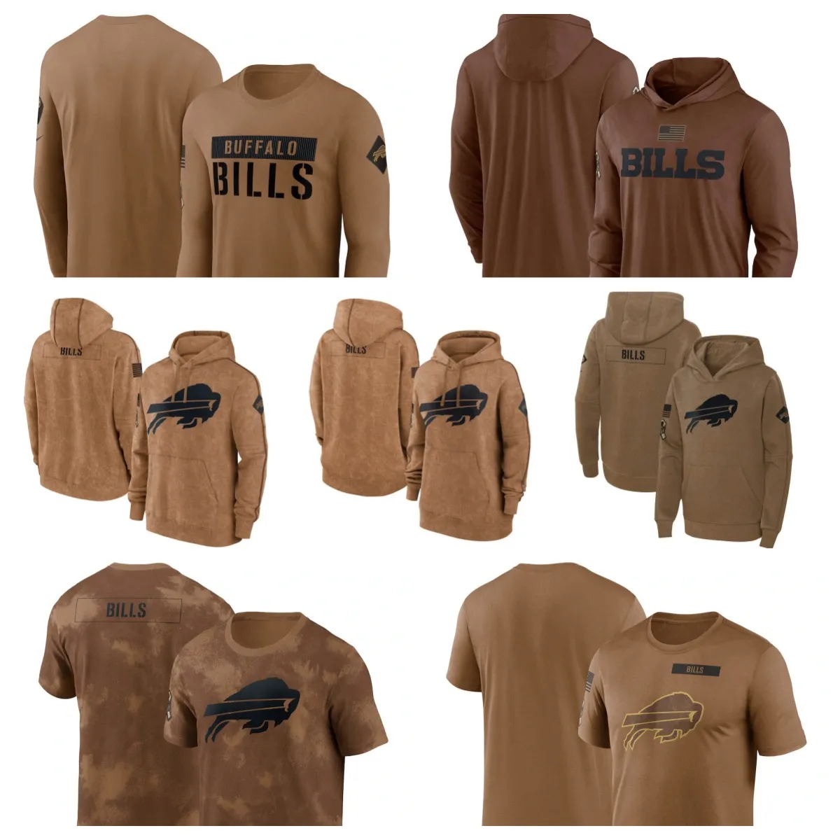 Hoodie Buffalo''Bills''Men Women Youth''Brown 2023 Salute To Service Club Pullover Hoodie