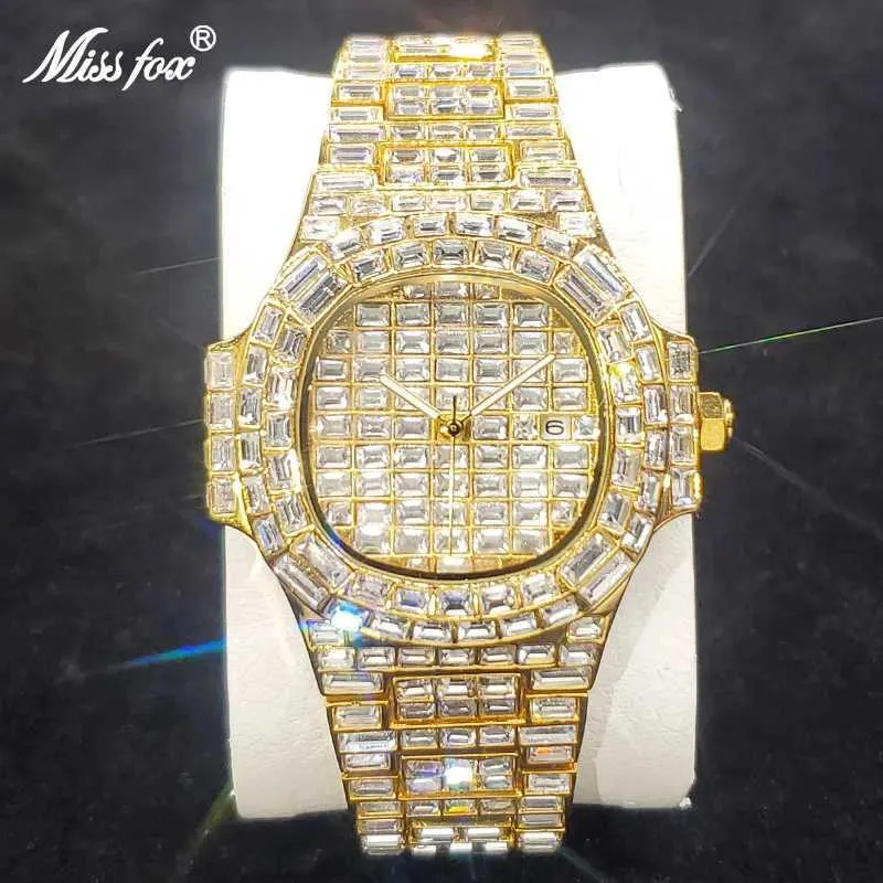 Autres montres Haute qualité Or Hommes Montres Top Marque De Luxe Plein Diamant Hip Hop Montre-Bracelet De Mode Glace En Acier Inoxydable Mâle Horloge Cadeau J240131