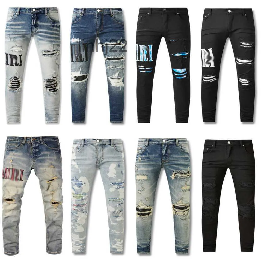 Jeans pour hommes Hommes Amirs Designer Hole Light Blue Dark Grey Homme Long Pantalon Streetwear Denim Skinny Slim Straight Biker JeanZ7H4