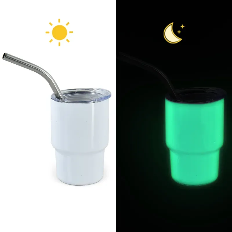 3oz Sublimation Glow in Dark Shot Glass Cup 90ML Halloween Wine Tumbler Small Shot Glass With Lid And Straw for DIY white