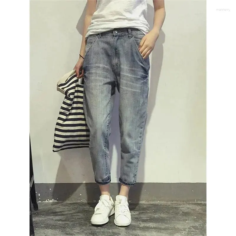 Frauen Jeans Frühling Koreanischen Stil Lose Büro Damen Streetwear Einfarbig Hellblau Elastische Bleach Scratch Denim Hosen N16
