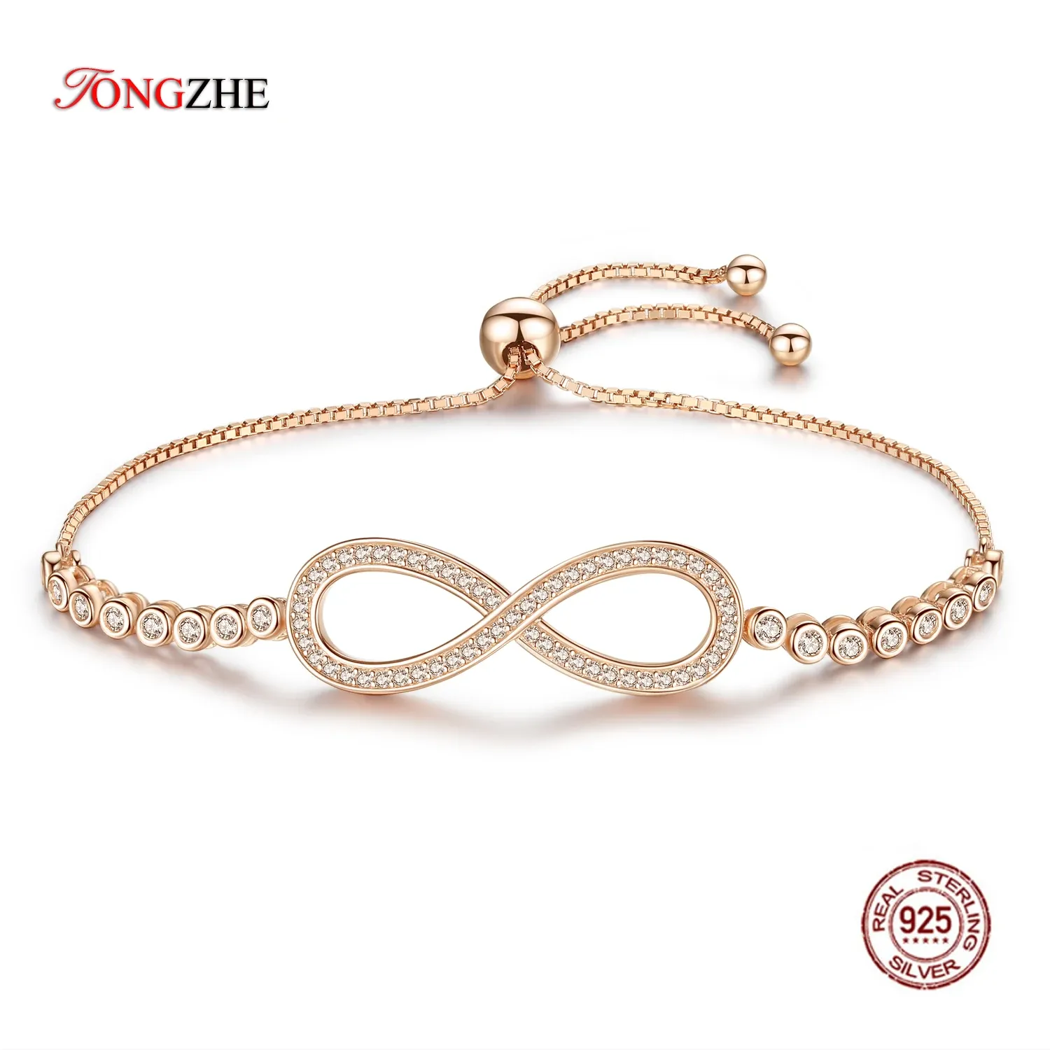 Banles Tongzhe Endless Mens Bracelets 2019 925 Sterling Silver CZ Rose Gold Charm Infinity Bracelets dla kobiet biżuteria pulsera