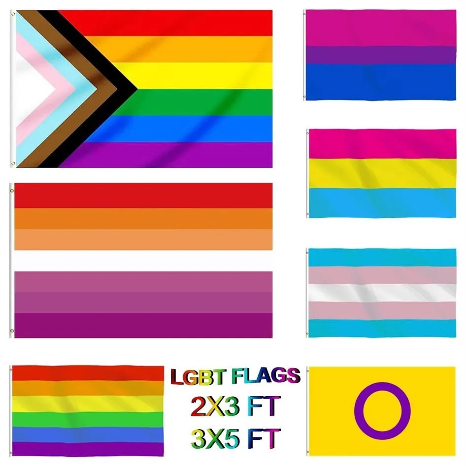 DHL Bandera del arco iris Banner 3x5FT 90x150cm Banderas del Orgullo Gay Banderas de poliéster Colorido LGBT Desfile de lesbianas Decoración 284Y