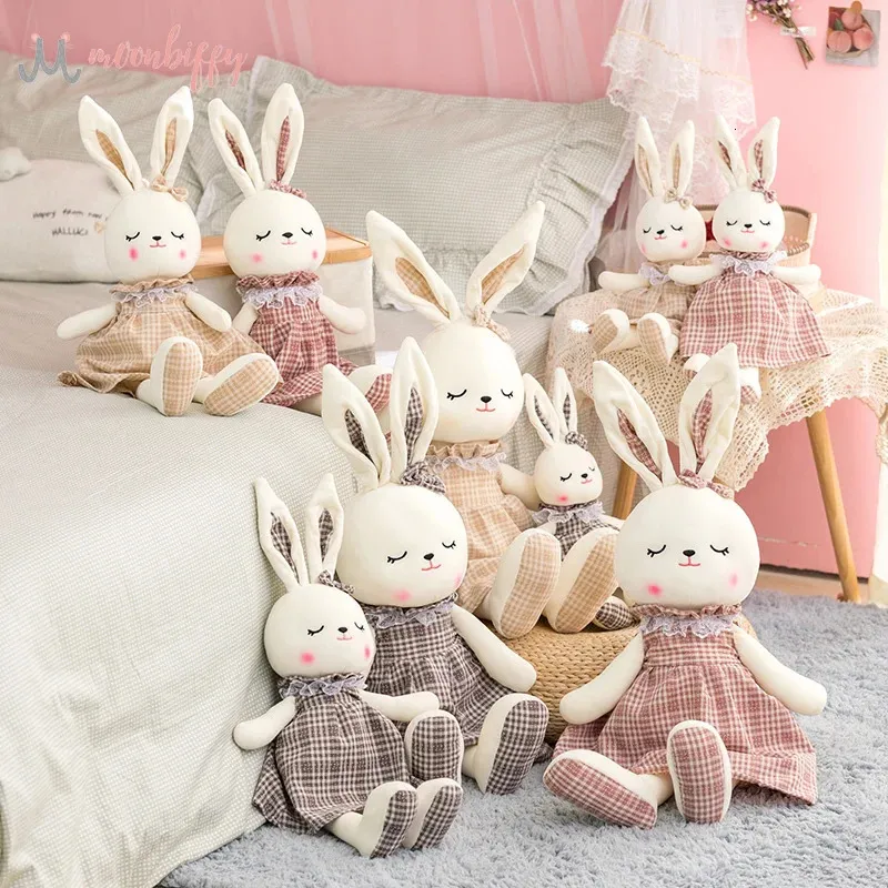 Kawaii longo coelho com saia brinquedos de pelúcia dos desenhos animados animal coelho travesseiro recheado apaziguar bonecas para o bebê crianças presentes de aniversário 240119