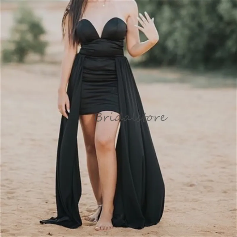 Seksowna czarna krótka sukienka na studniówkę z pociągiem Mini wieczorne sukienki 2024 BOHO Wakacyjna sukienka koktajlowa