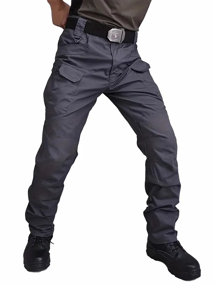 Мужские однотонные водонепроницаемые тактические брюкиПрочные боевые брюки-карго с несколькими карманами Классические уличные походные камуфляжные военные 240126