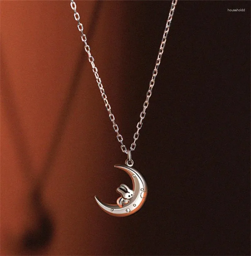 Hängen Zodiac Moon Rabbit Pendant Halsband för Lady Year Gift Fashion Women Silver 925 CLAVICLE Kedja Utsökande djur